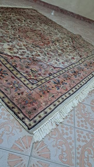 Tappeto persiano lana beige e rosa 1.57m x 1.45 m