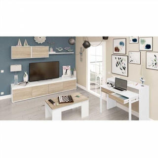 Escritorio Extensible. Blanco Artik y Roble Canad