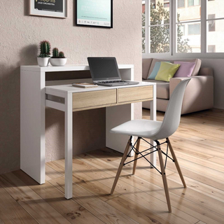 Escritorio Extensible. Blanco Artik y Roble Canad