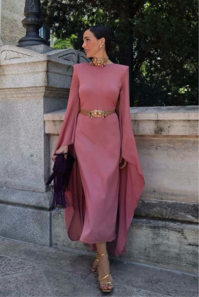 Vestido largo punto capa Zara rosa