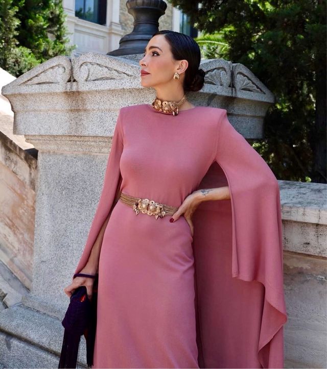 Vestido largo punto capa Zara rosa