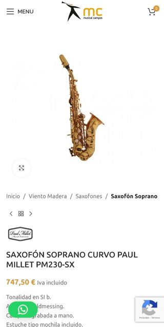 Saxo soprano curvo P. Millet
