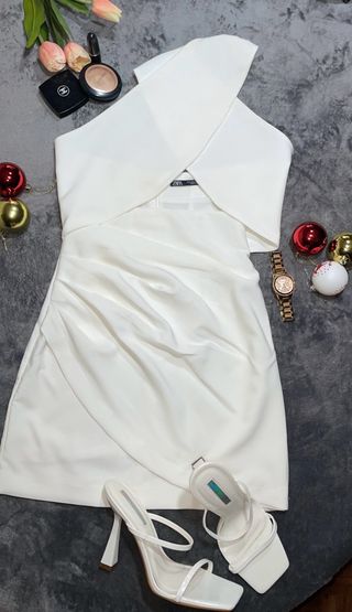 Vestido Zara Mini Cuello Cruzado Blanco Talla Únic