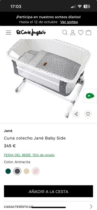 Mini cuna colecho Jané Baby Side Antracita
