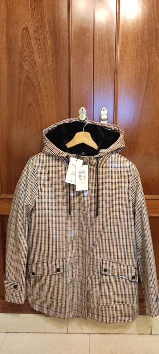 Chubasquero cuadros forro terciopelo Talla S