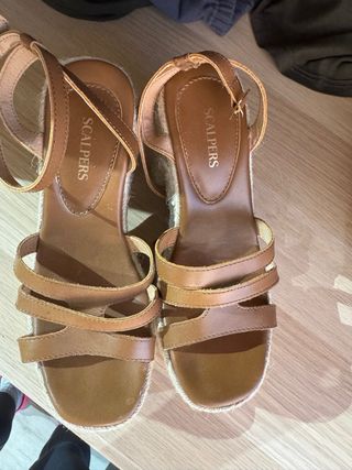 Sandalias Scalpers Cuña Esparto Marrón