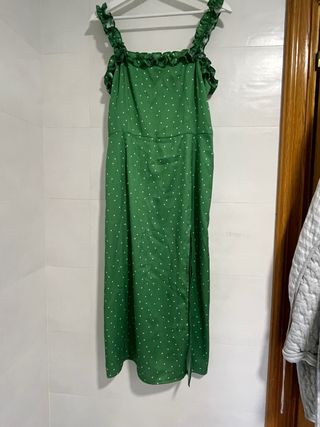 Vestido verde lunares blanco