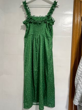 Vestido verde lunares blanco
