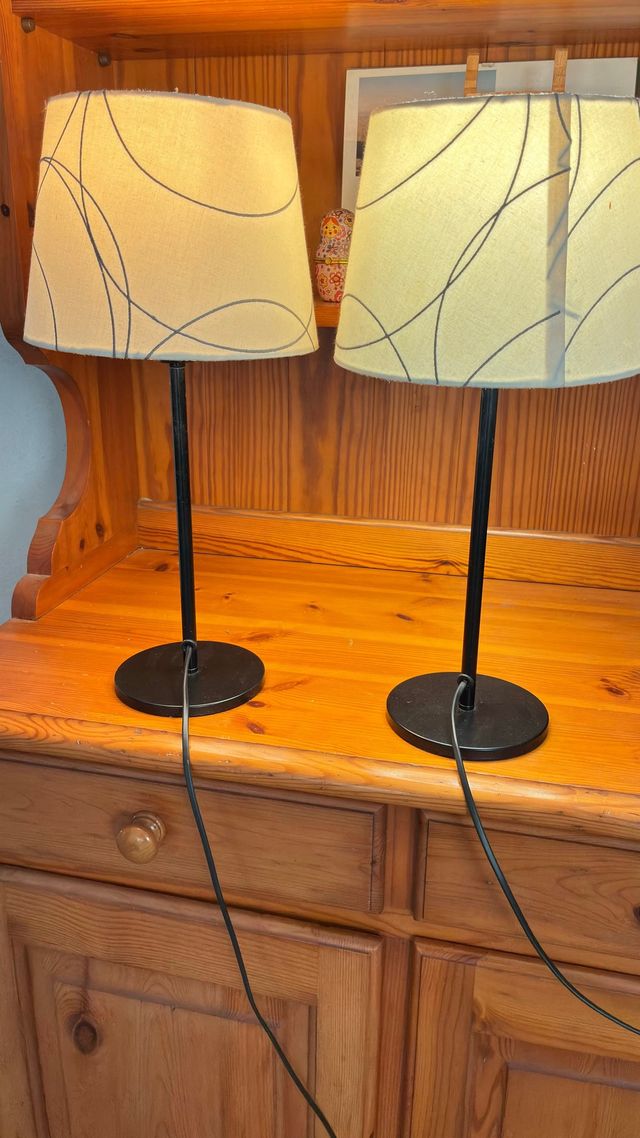 Coppia Lampade da Tavolo Tessuto e Metallo