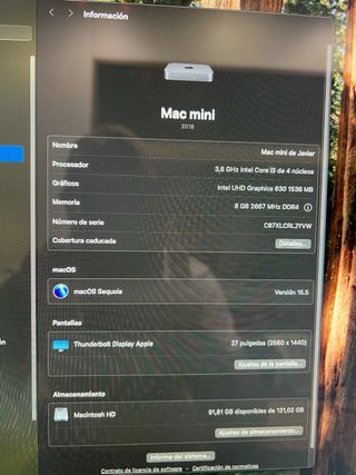 Mac mini (2018) Intel Core i3 8GB RAM 120GB