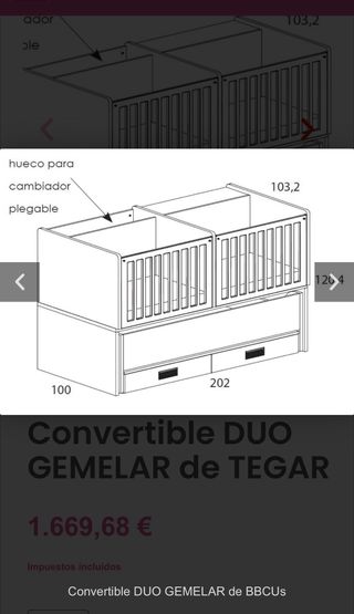 Cuna convertible gemelar