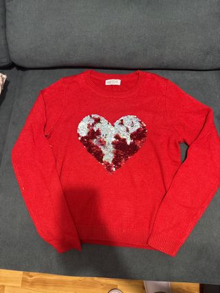 Jersey H&M Corazón Lentejuelas Rojo