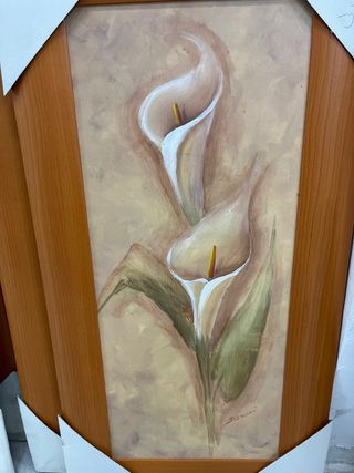 Cuadro de flores Calla Lily con marco de madera