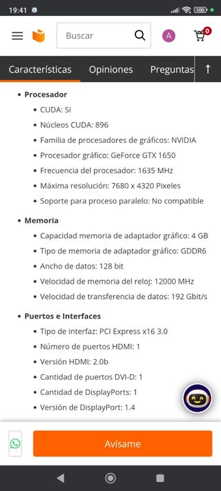 Gráfica AORUS GeForce GTX 1650 D6 OC 4GB GDDR6