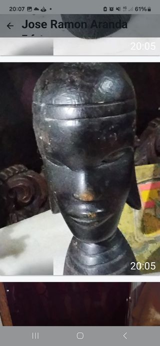 Escultura Antigua Talla Madera Ébano