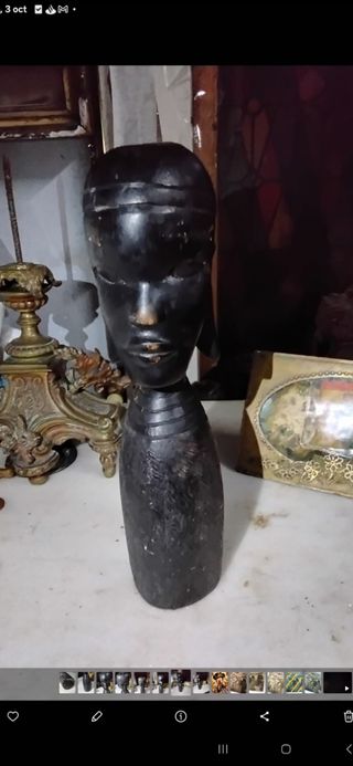 Escultura Antigua Talla Madera Ébano