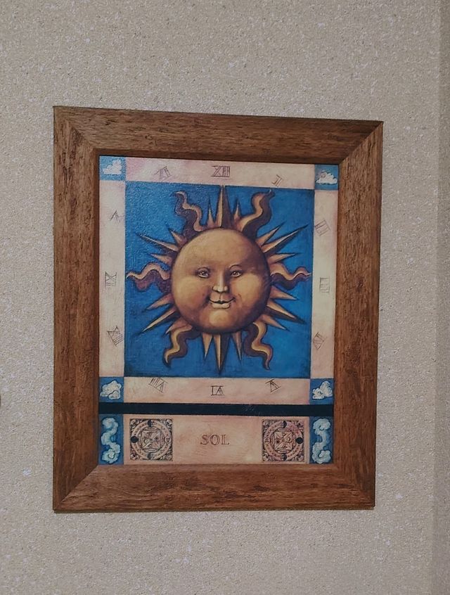 Cuadro Sol con marco de madera (10 e el lote de lo