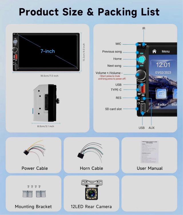 Pantalla 7” CarPlay/Android/Mirrow camara trasera
