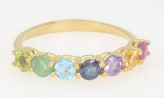 Anillo de oro de 18 kt con esmeralda, topacio...