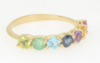 Anillo de oro de 18 kt con esmeralda, topacio...