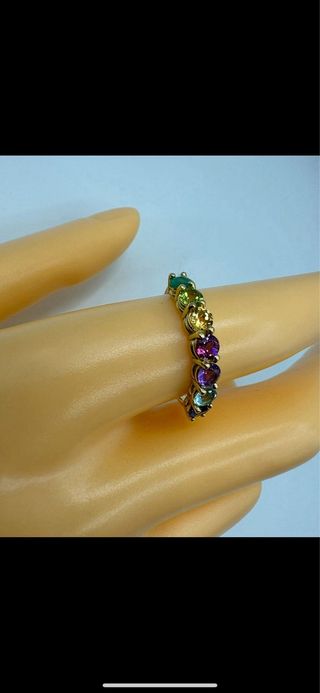 Anillo de oro de 18 kt con esmeralda, topacio...
