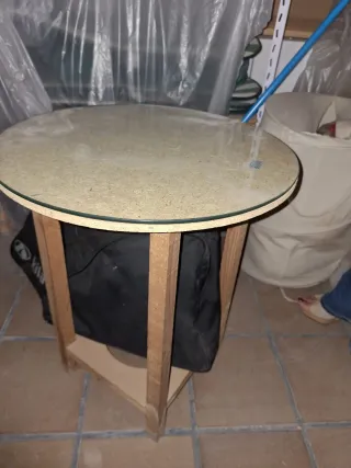 Mesa camilla redonda cristal y madera
