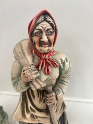 COPPIA FIGURE ANZIANE CERAMICHE ANTICHE FATTE A MANO