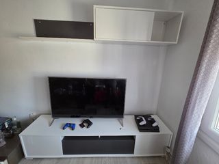 Mueble TV salón blanco y gris 200x40