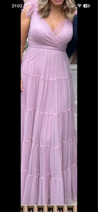 Vestido fiesta mujer largo rosa tul