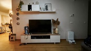 Mueble salón blanco balda madera