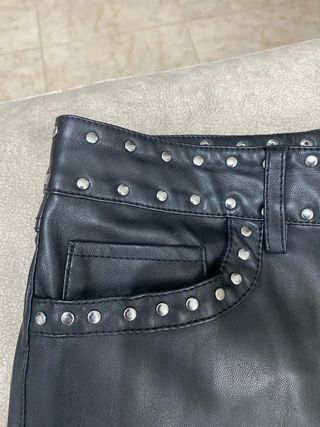 Pantalones Mango Negros Tachuelas Cremallera