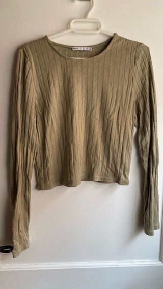 Bershka Top Manga Larga Verde Talla S