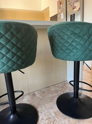 2 Taburetes giratorios terciopelo verde