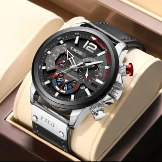 Reloj LIGE Deportivo con Cronógrafo Negro/Plata