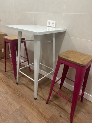 Mesa alta y 2 taburetes acero/madera (Leer descr.)