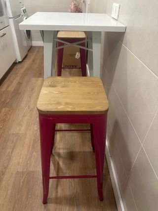 Mesa alta y 2 taburetes acero/madera (Leer descr.)