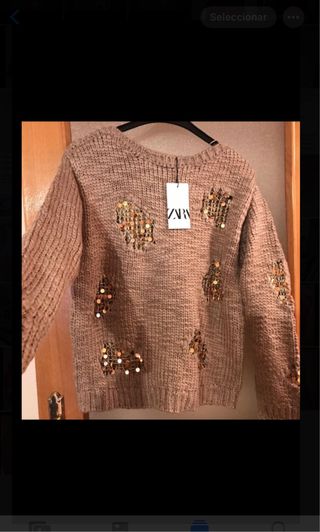 Jersey Zara punto lentejuelas beige/dorado