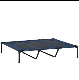 Cama para perro azul y negra