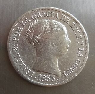 Moneda Plata 2 Reales 1853 Isabel II