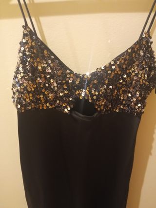 Vestido de fiesta lentejuelas negro y dorado
