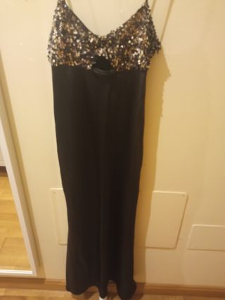 Vestido de fiesta lentejuelas negro y dorado