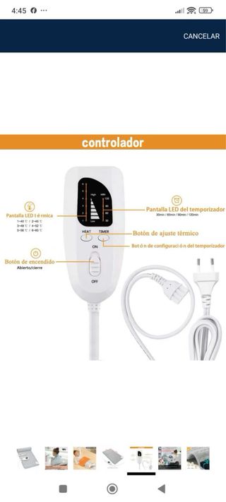 Manta Eléctrica Franela Gris