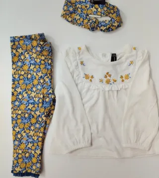 Conjunto bebé floral top y leggings + diadema