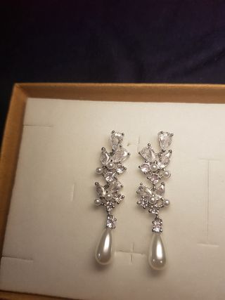 Pendientes Novia Perla y Cristal color plata