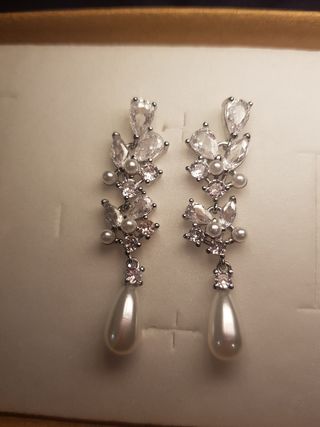 Pendientes Novia Perla y Cristal color plata