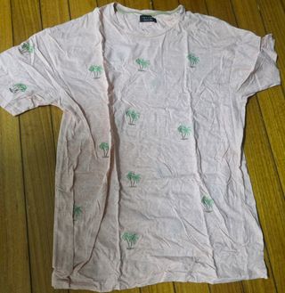 Camiseta Zara Rosa Palmeras Bordadas Talla L