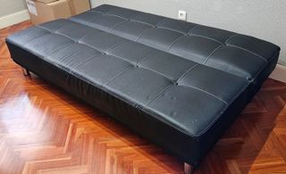 Sofá Cama 3 Plazas Negro Piel Sintética