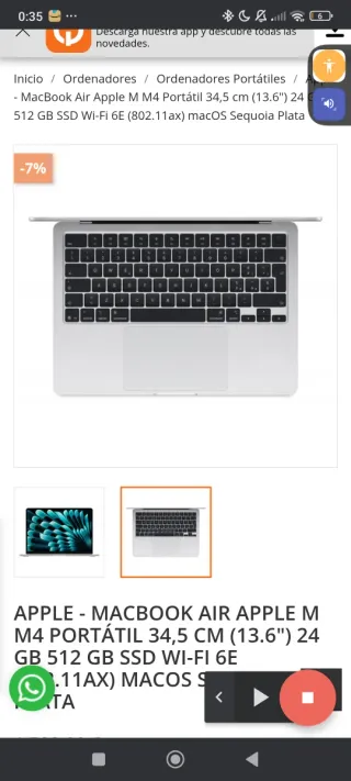 MacBook Air 11 Apple M4 in argento