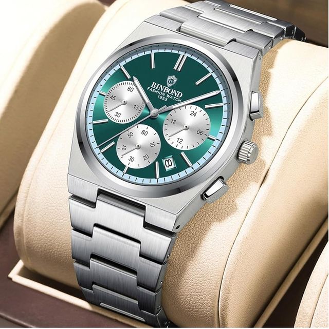 Reloj BINBOND Hombre Verde y Plateado