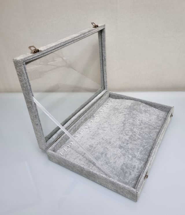 Colgantes-Caja Joyero Terciopelo Gris XXL